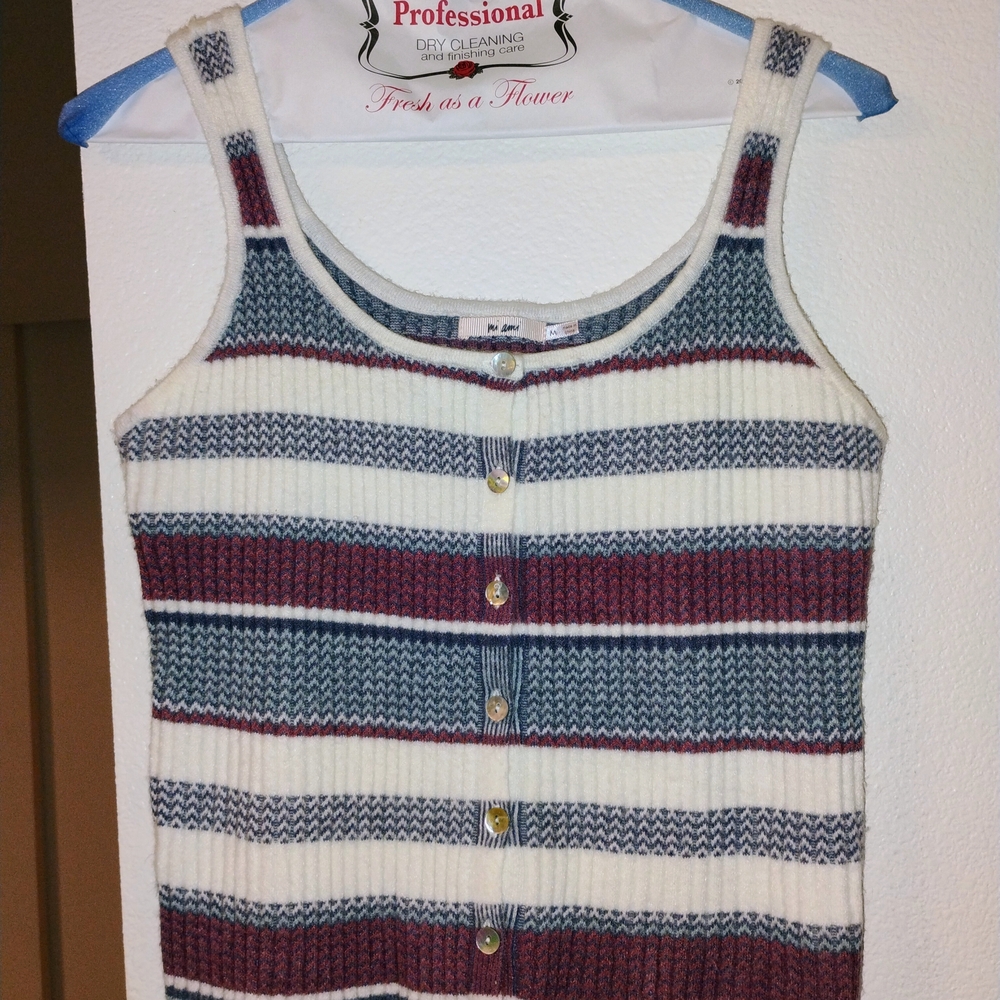 Striped Knit Button-Up Tank Top